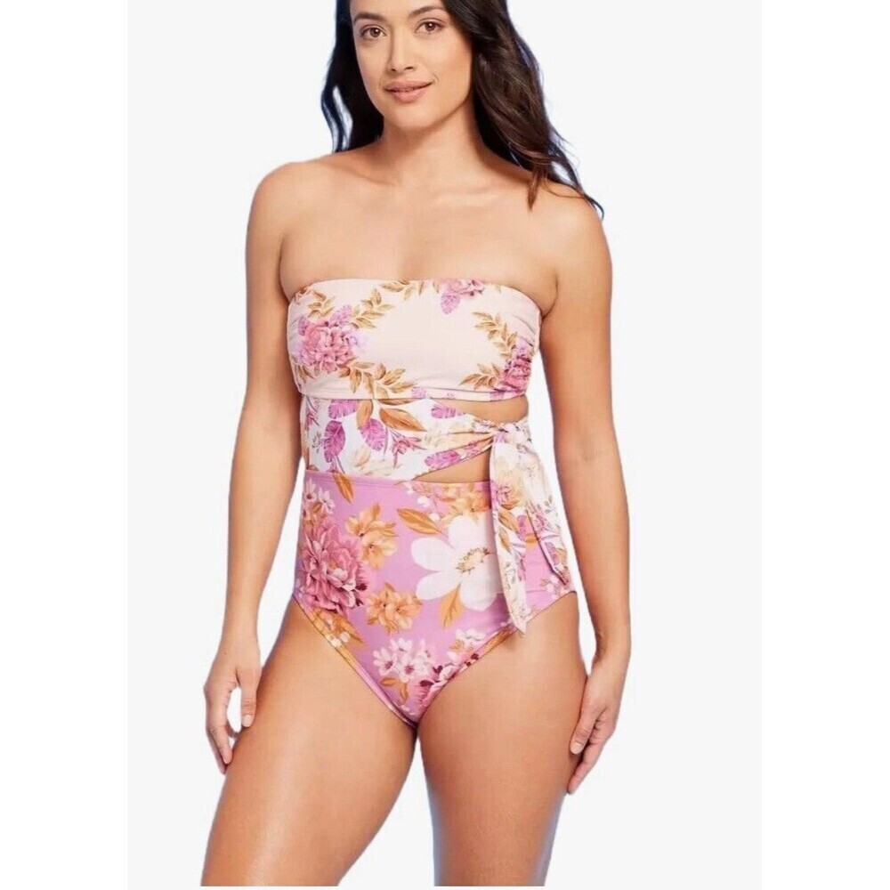 New Kona Sol Women's Garden Floral Print Full Coverage One Piece Swimsuit - L